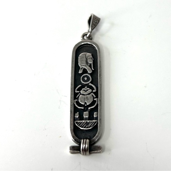 Sterling Silver Egyptian Hieroglyphics Cartouche Tag 2.2 in Length Pendant Only - Picture 9 of 10